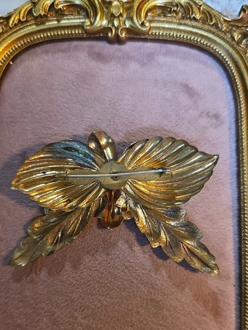 Vintage Ornate Layered Brass Floral Brooch